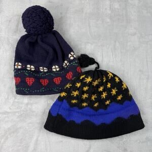 Lot 2 - Vintage 90s Vermont Original 100% Wool Beanie Hat Handcrafted In USA Pom